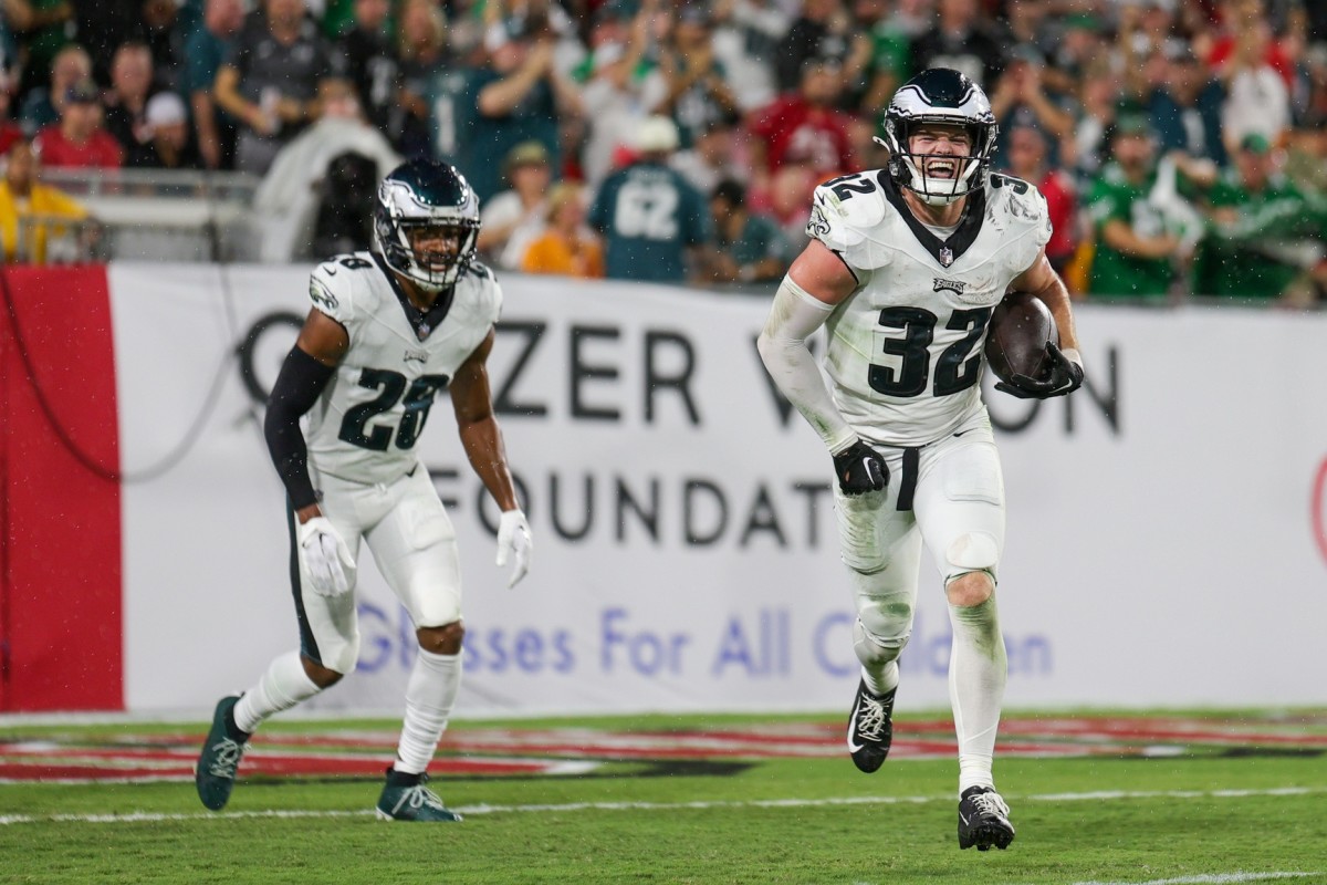 Reed Blankenship after his interception of Baker Mayfield in Week 3, the last turnover the Eagles defense forced